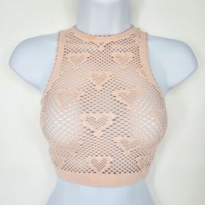 Out‎ From Under Womens Heart Mesh Tank Top Size XS/S Light Pink Cropped Coquette